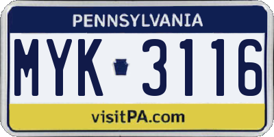 PA license plate MYK3116