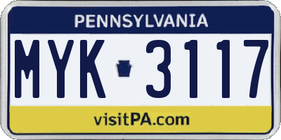 PA license plate MYK3117