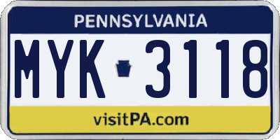 PA license plate MYK3118