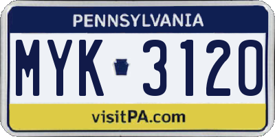 PA license plate MYK3120