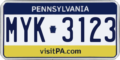 PA license plate MYK3123