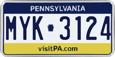 PA license plate MYK3124