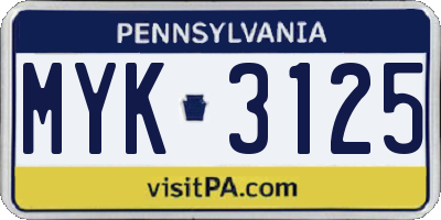 PA license plate MYK3125