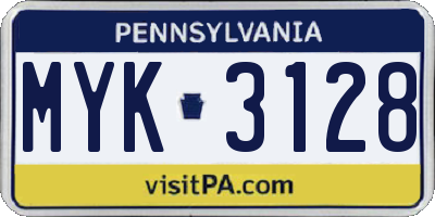PA license plate MYK3128