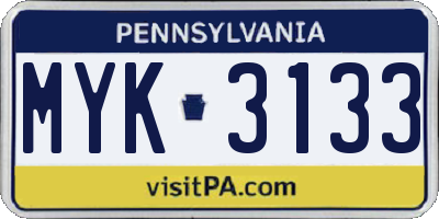 PA license plate MYK3133