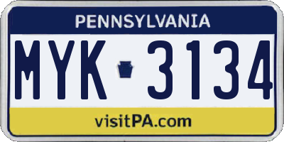 PA license plate MYK3134