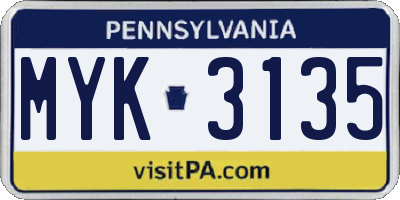 PA license plate MYK3135