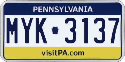 PA license plate MYK3137
