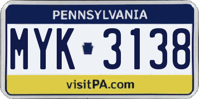 PA license plate MYK3138