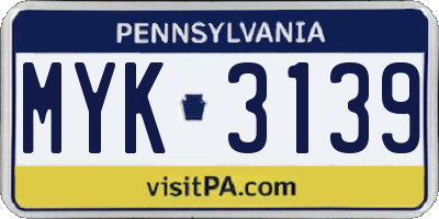 PA license plate MYK3139