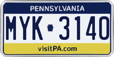 PA license plate MYK3140