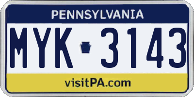 PA license plate MYK3143