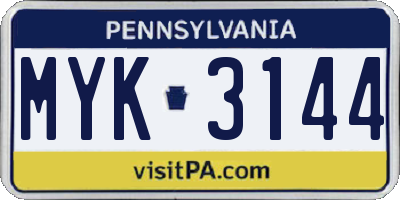 PA license plate MYK3144