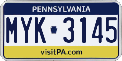 PA license plate MYK3145