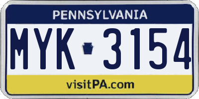 PA license plate MYK3154