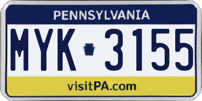 PA license plate MYK3155