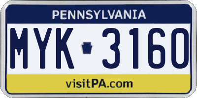 PA license plate MYK3160
