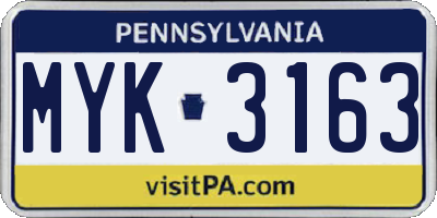 PA license plate MYK3163