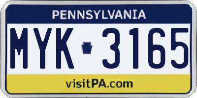 PA license plate MYK3165