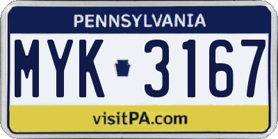 PA license plate MYK3167