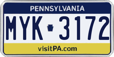 PA license plate MYK3172
