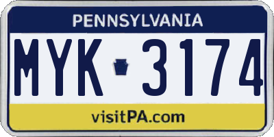 PA license plate MYK3174