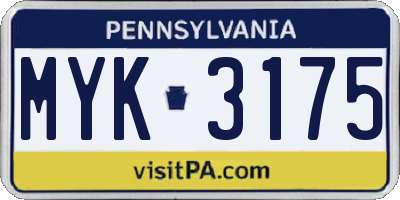 PA license plate MYK3175