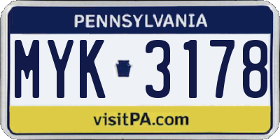 PA license plate MYK3178
