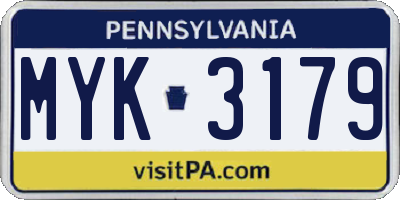 PA license plate MYK3179