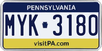 PA license plate MYK3180