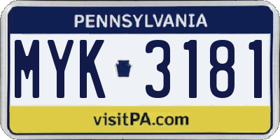 PA license plate MYK3181