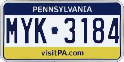 PA license plate MYK3184