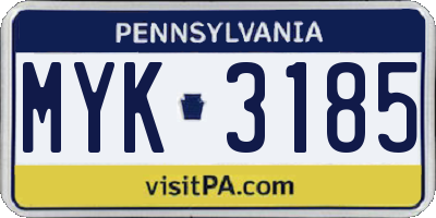 PA license plate MYK3185