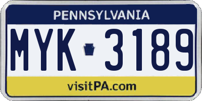 PA license plate MYK3189