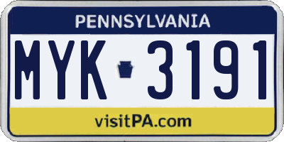 PA license plate MYK3191