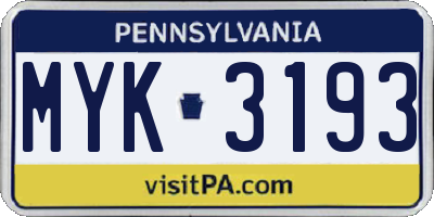 PA license plate MYK3193