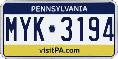 PA license plate MYK3194