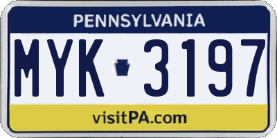 PA license plate MYK3197