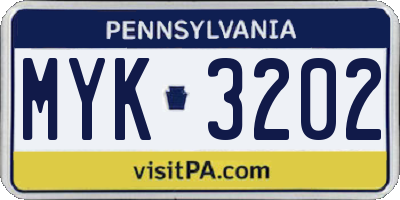 PA license plate MYK3202