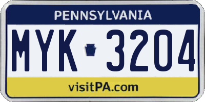 PA license plate MYK3204