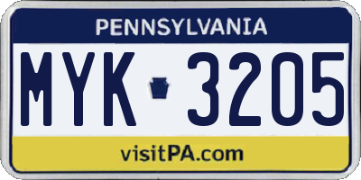 PA license plate MYK3205