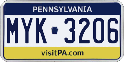 PA license plate MYK3206