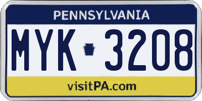 PA license plate MYK3208