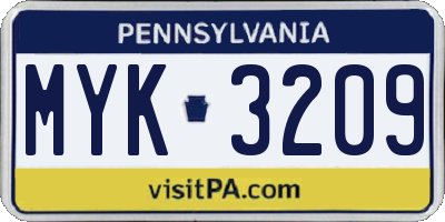 PA license plate MYK3209