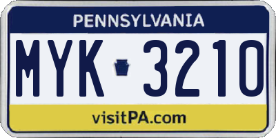 PA license plate MYK3210