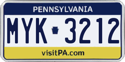 PA license plate MYK3212