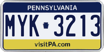 PA license plate MYK3213