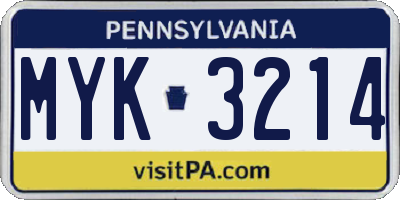 PA license plate MYK3214