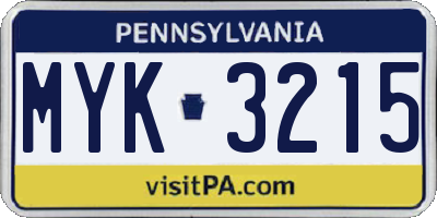 PA license plate MYK3215