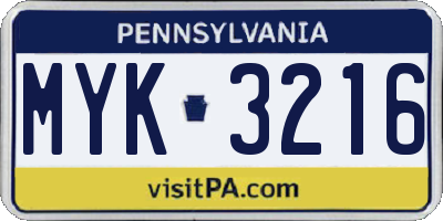 PA license plate MYK3216
